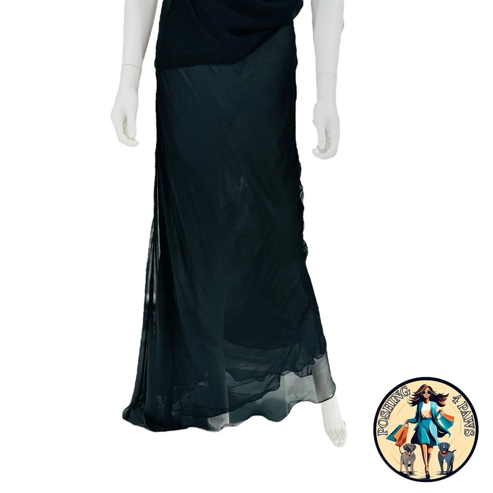 Christopher Esber Silk Formal Sheer Draped Cowl Tank Maxi Dress in Black Size 6 - Picture 7 of 12